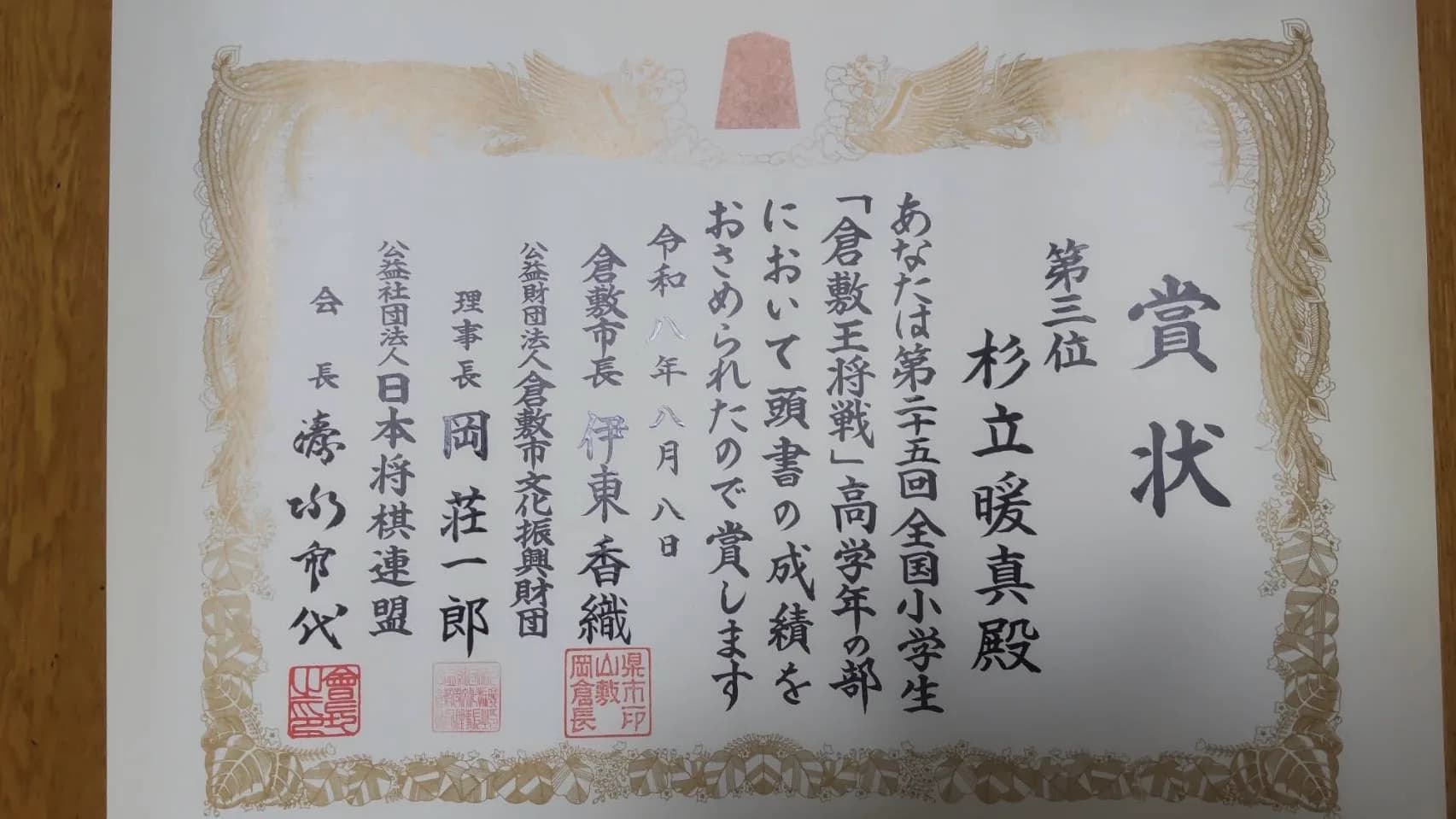 第25回全国小学生倉敷王将戦 振り返り④
高学年3位 杉立暖真さん